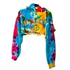 Cropped rainbow tie dye San Francisco hoodie sz L